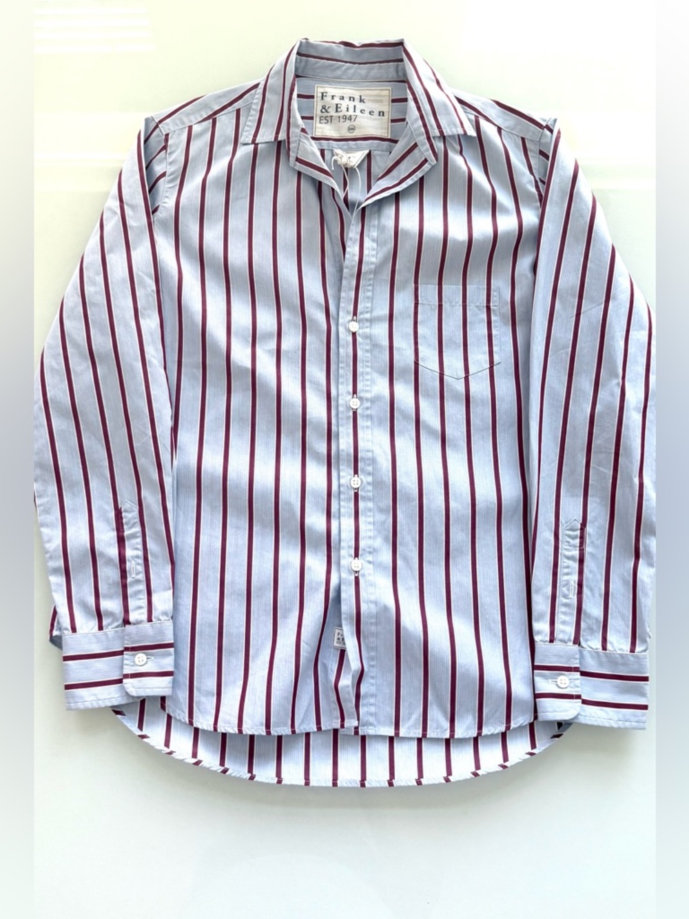 Frank & Eileen Eileen Relaxed Button-Up Shirt Blue Red White Stripe XXS - Picture 4 of 10